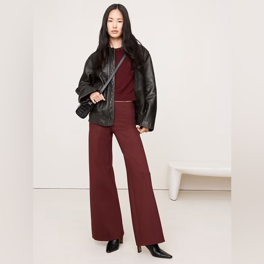NWT! Banana Republic Red High-Rise Wide-Leg Everywhere Ponte Pull-On Pant